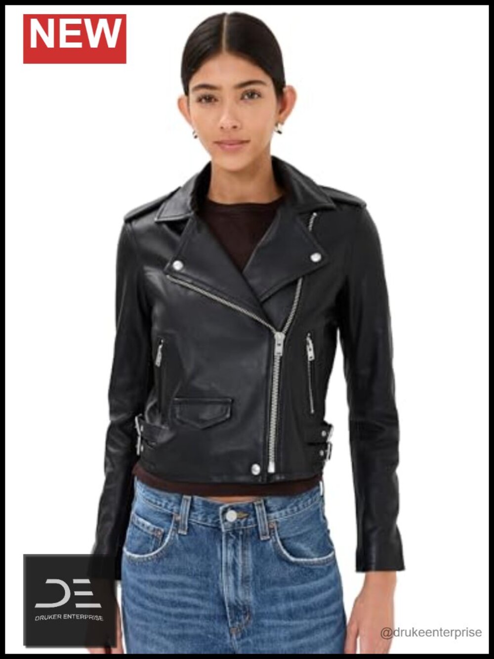 Mid-Weight Luxe Leather Aviator Jacket Zip Pockets Buckle Waist
